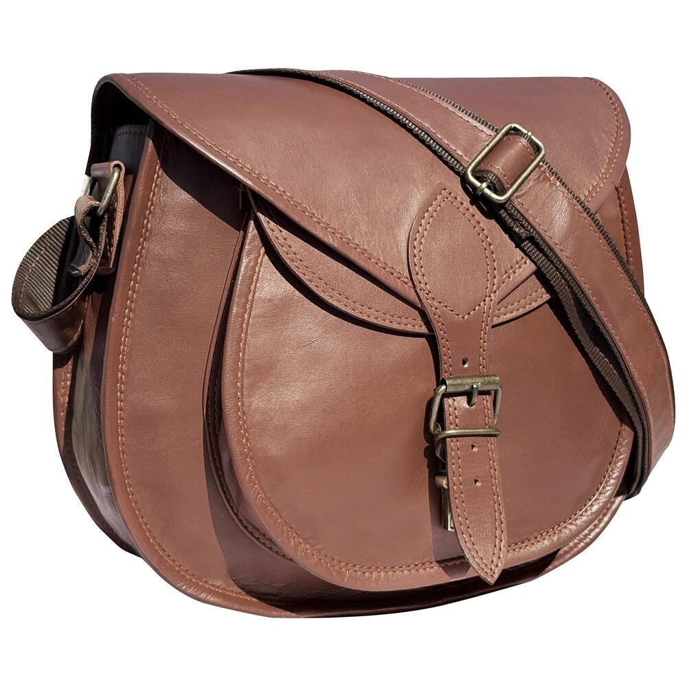 9656 13 inch-Medium Brown Leather Crossbody Satchel Bag Vintage Purses